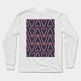 Candy Cane Hearts on Navy blue Long Sleeve T-Shirt